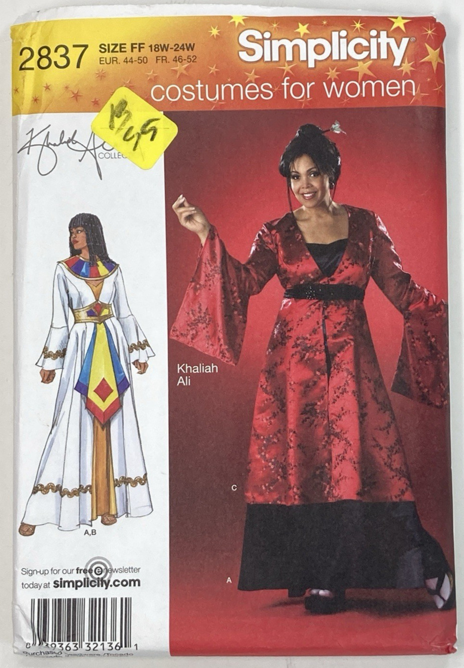 Simplicity 2837 UNCUT Khaliah Ali Costume Pattern 18W-24W Cleopatra Egyptian